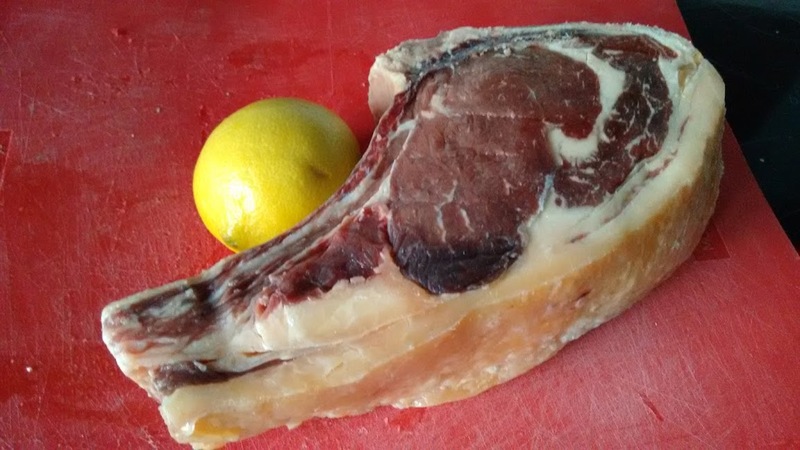 The beef, lemon for scale